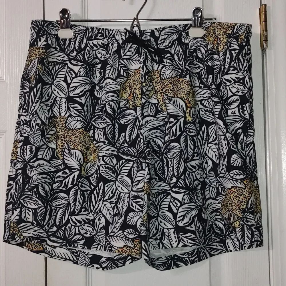 Pacsun black white leopard print swim trunks Sz L